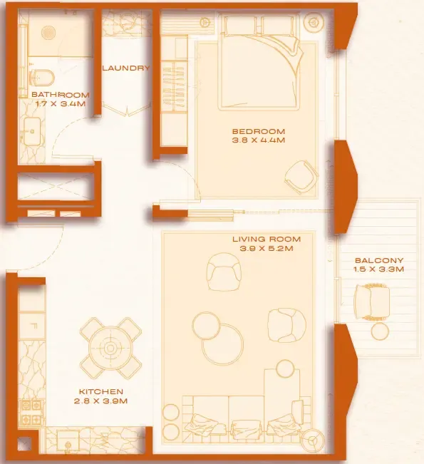 1 bed layout