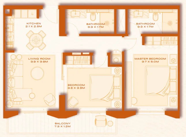 2 bed layout