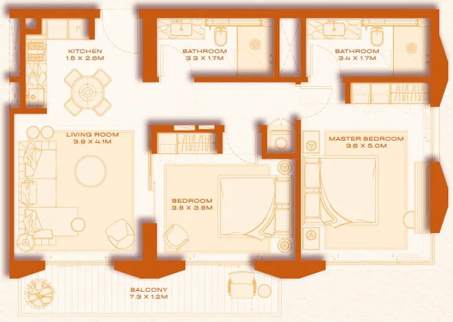 2 bed layout