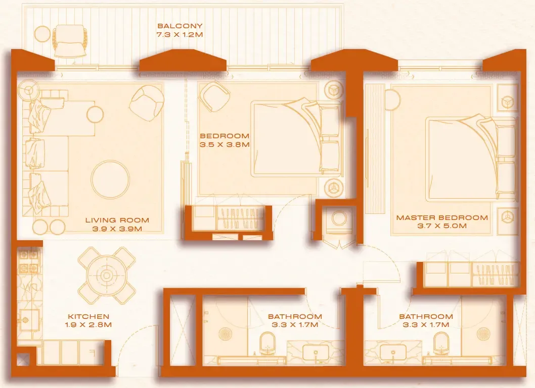 2 bed layout