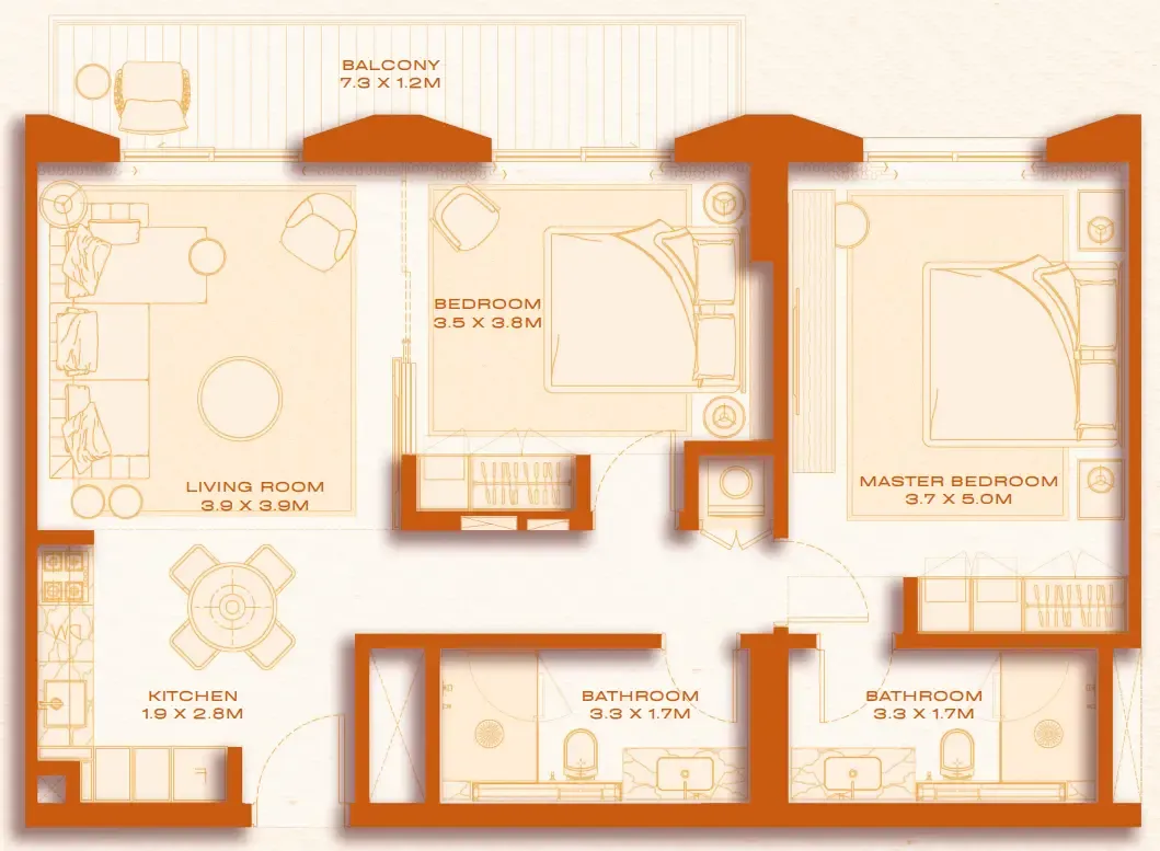 2 bed layout