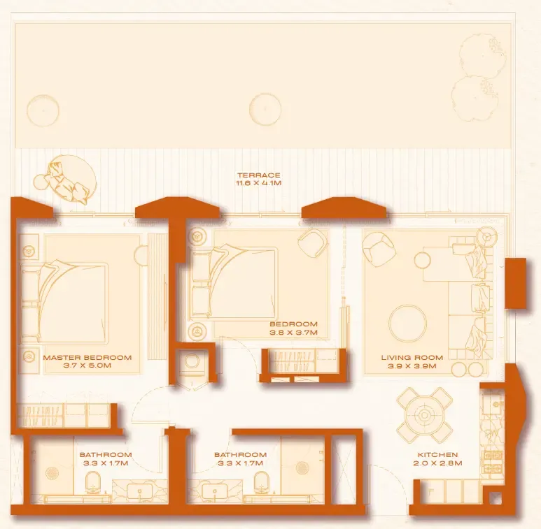 2 bed layout