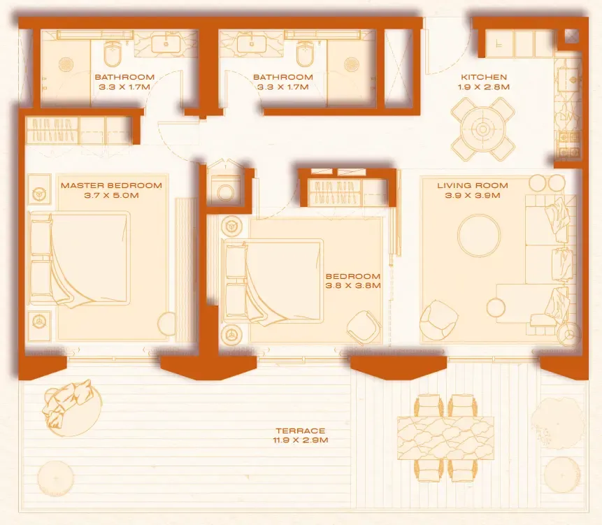 2 bed layout