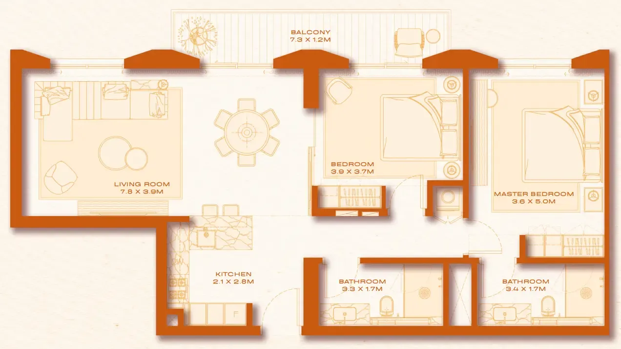 2 bed layout