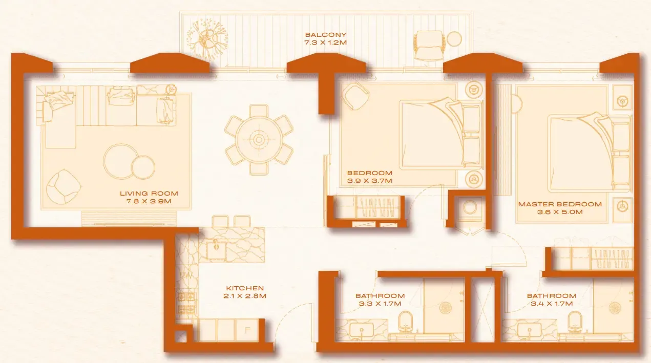 2 bed layout