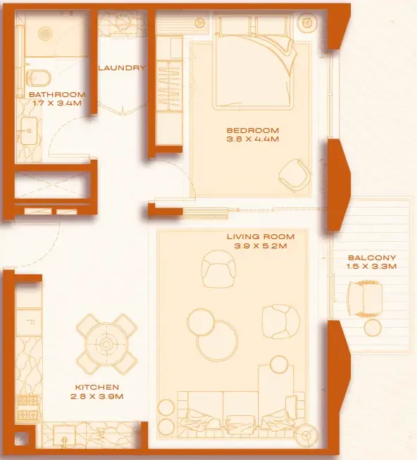 1 bed layout