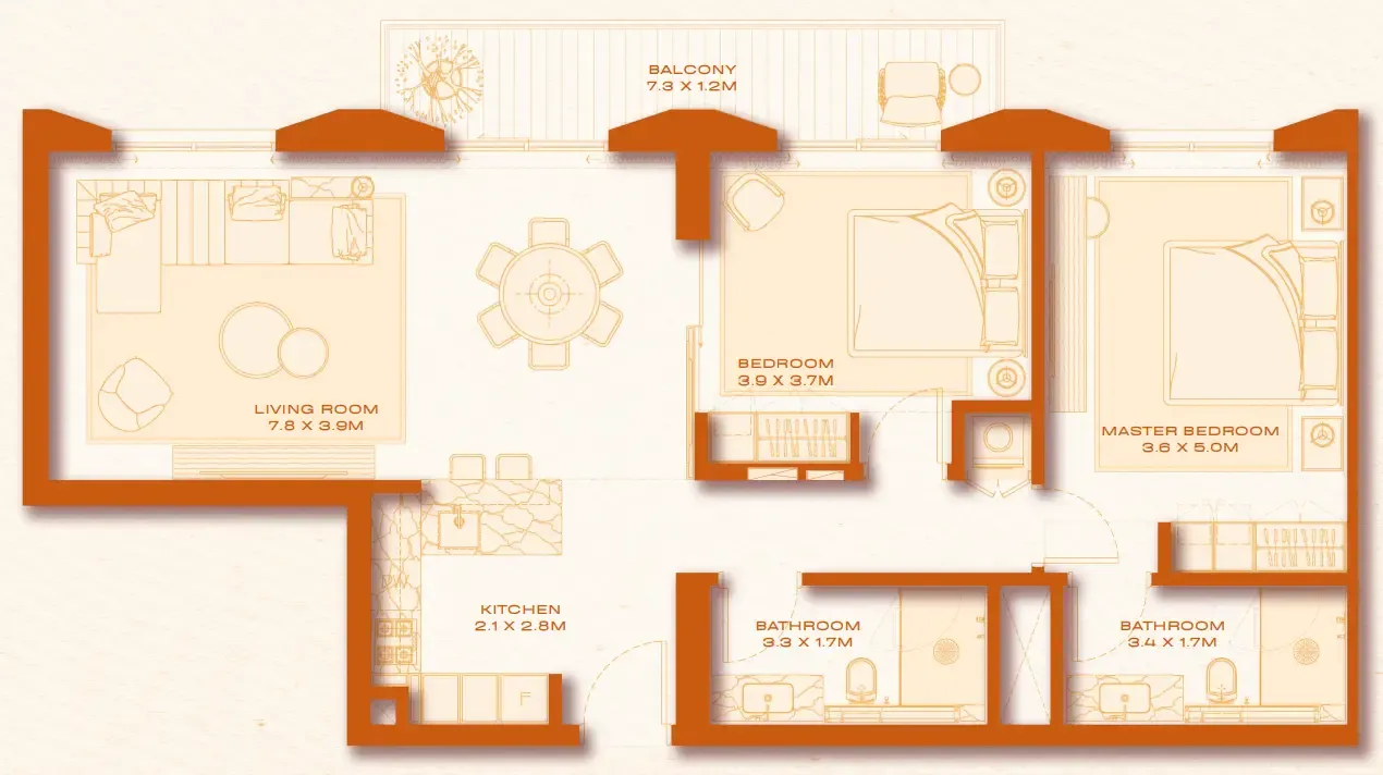 2 bed layout