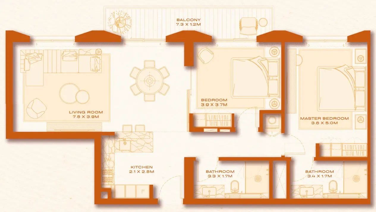2 bed layout