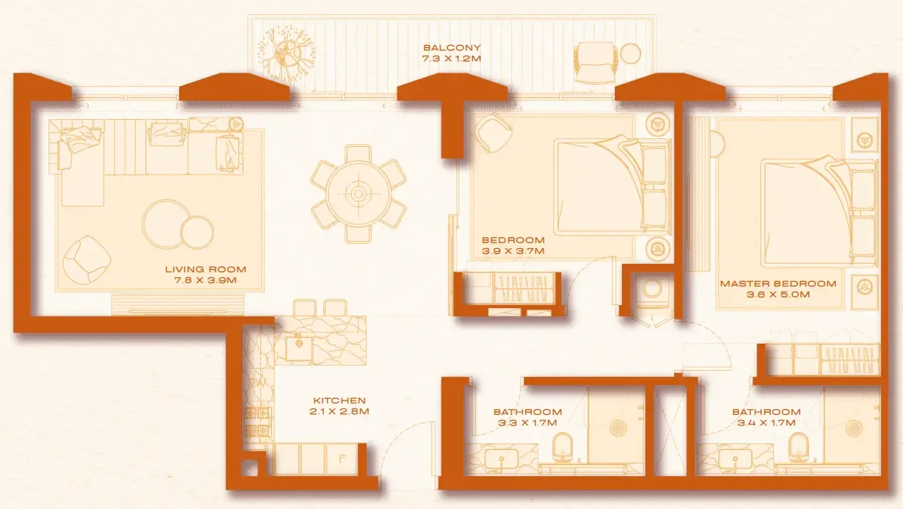 2 bed layout