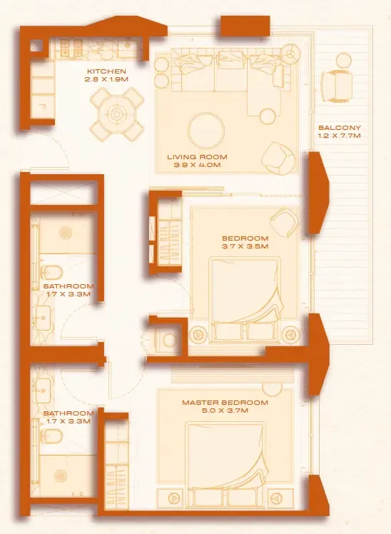 2 bed layout