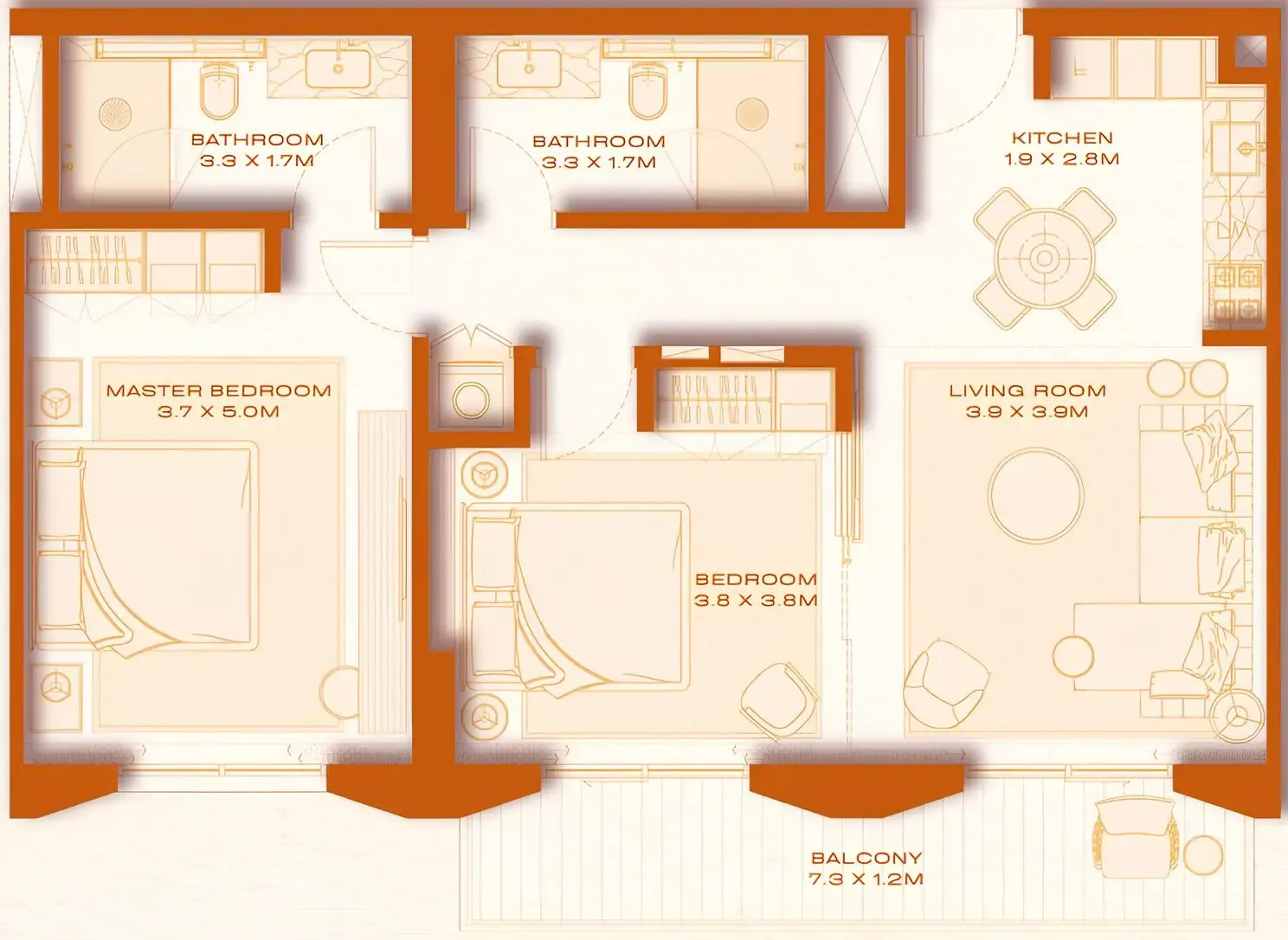 2 bed layout