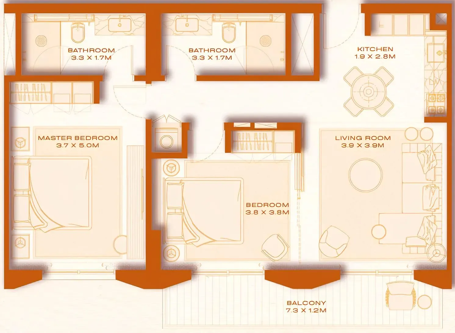 2 bed layout