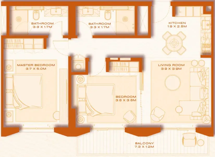 2 bed layout