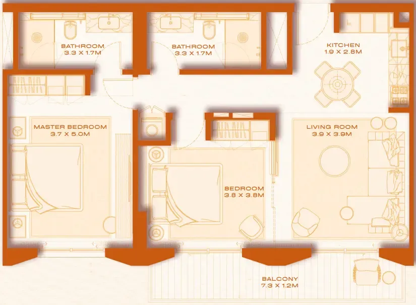 2 bed layout