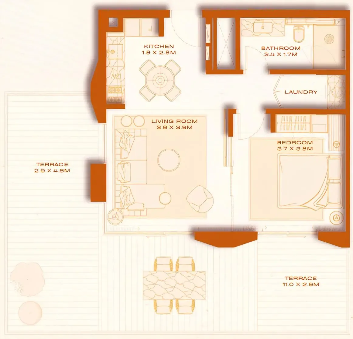 1 bed layout