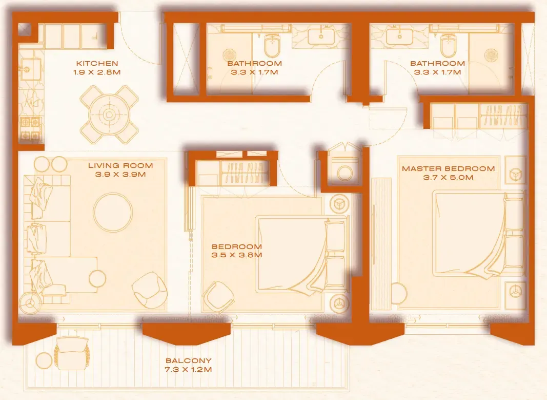 2 bed layout