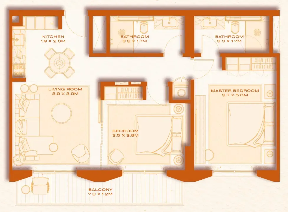 2 bed layout