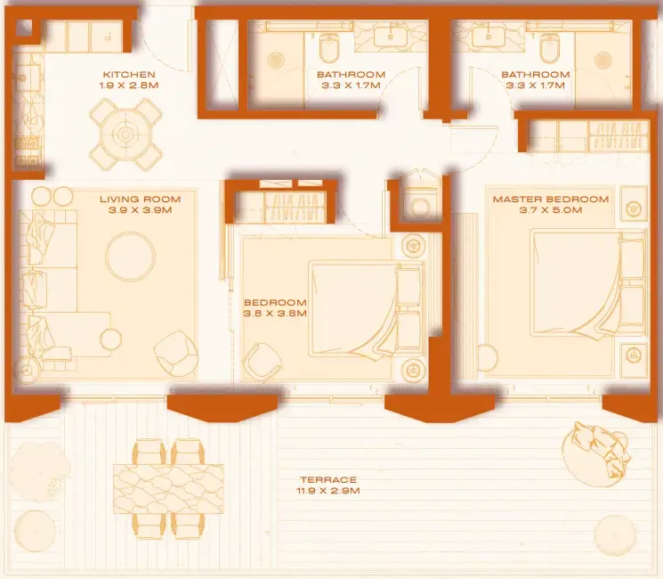 2 bed layout