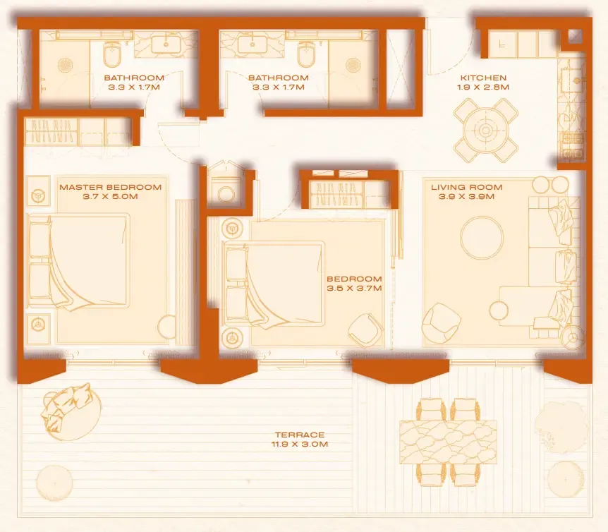 2 bed layout