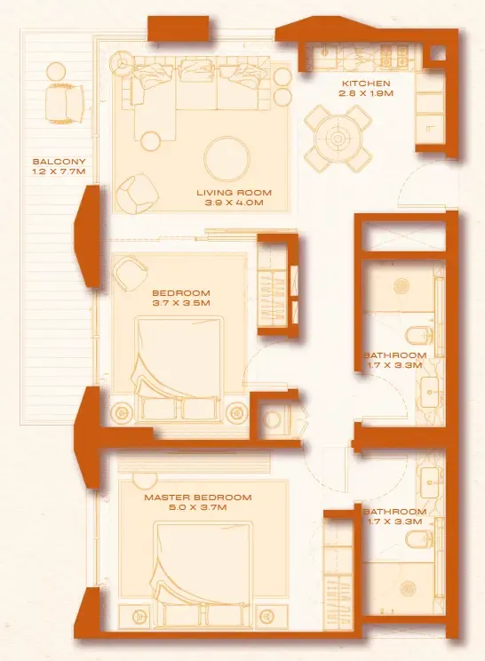 2 bed layout