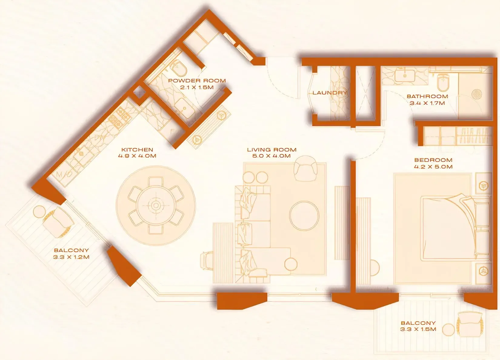 1 bed layout