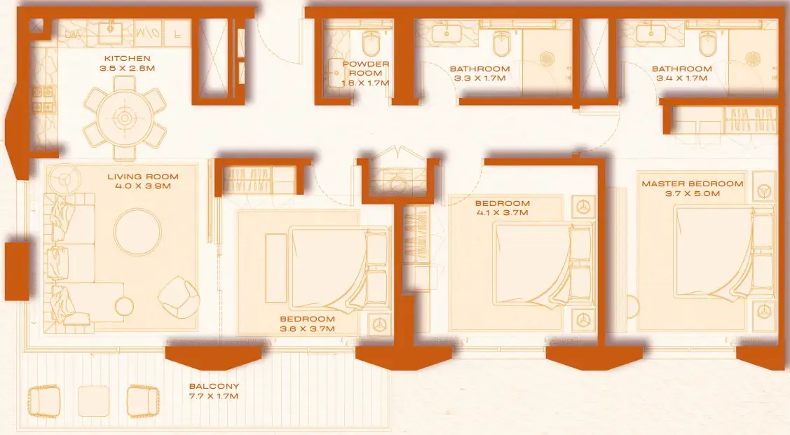 3 bed layout
