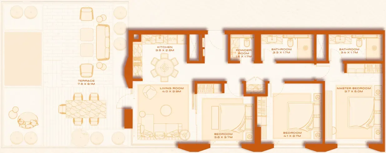 3 bed layout