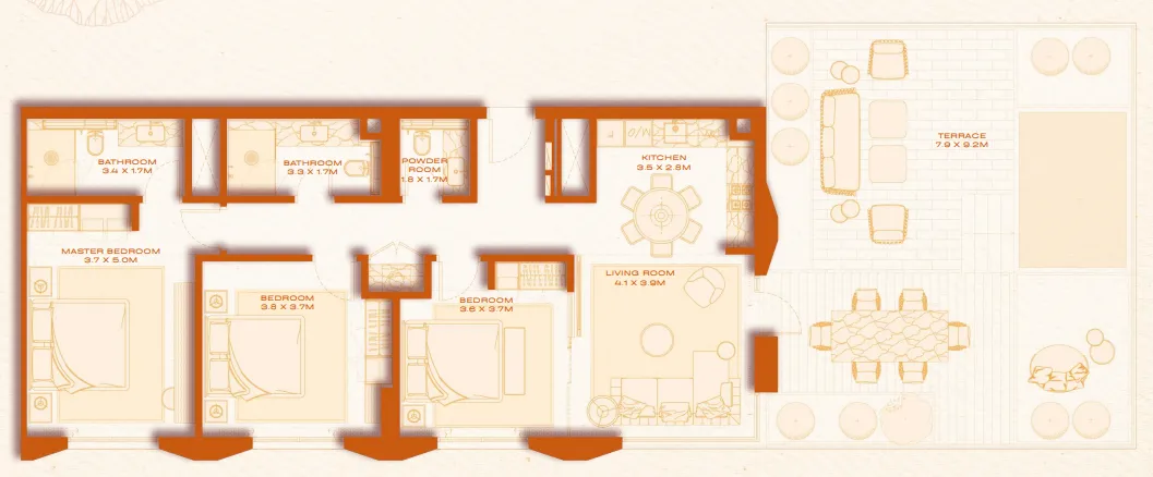 3 bed layout