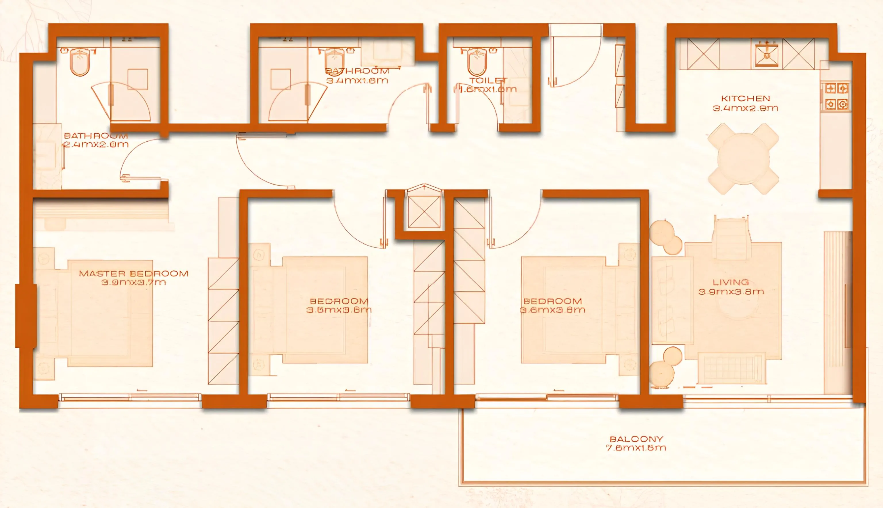 3 bed layout
