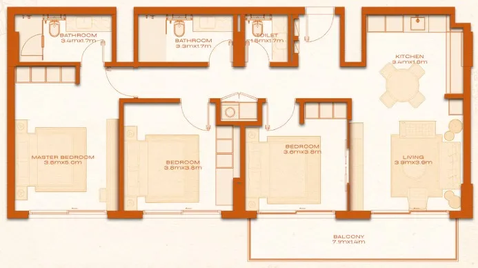3 bed layout