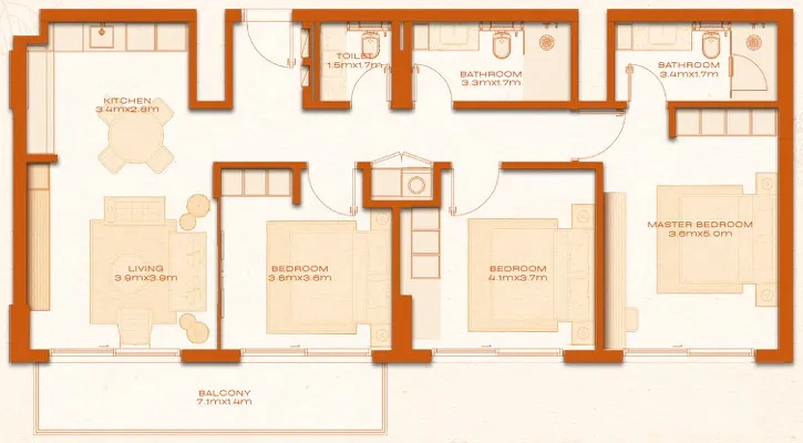 3 bed layout
