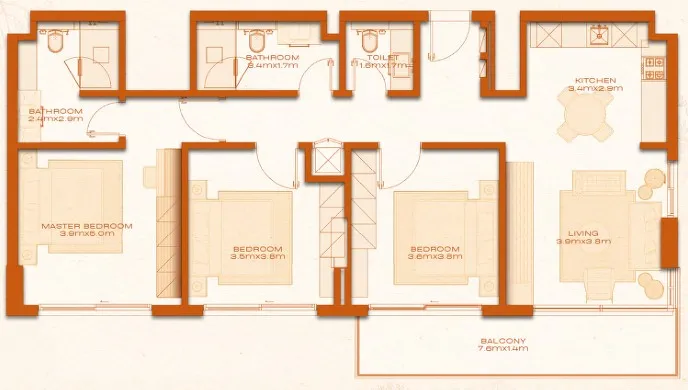 3 bed layout