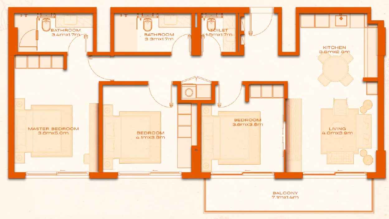 3 bed layout