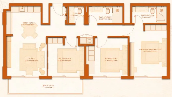 3 bed layout