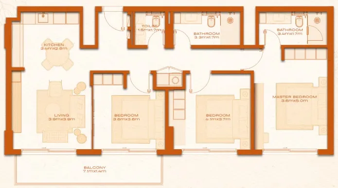 3 bed layout