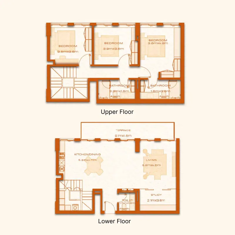 3 bed layout
