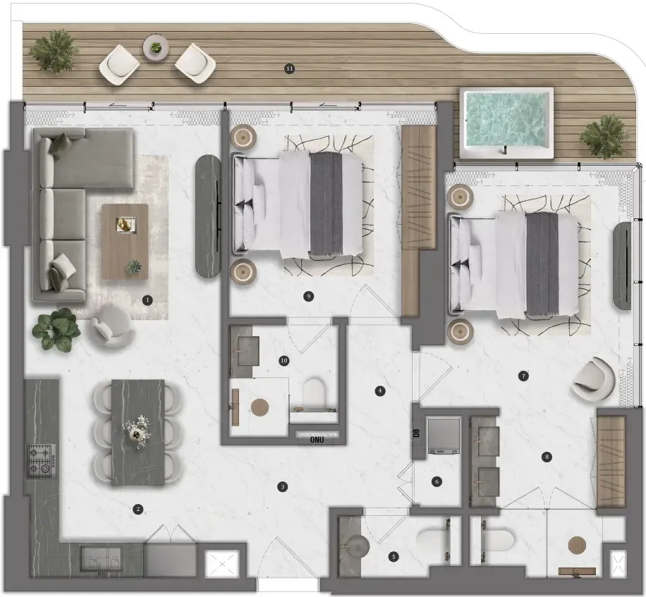 Bond Living 2 bed floor plan, 1,056 sqft