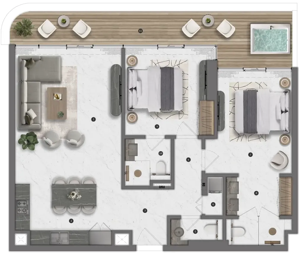 Bond Living 2 bed floor plan, 1,176 sqft