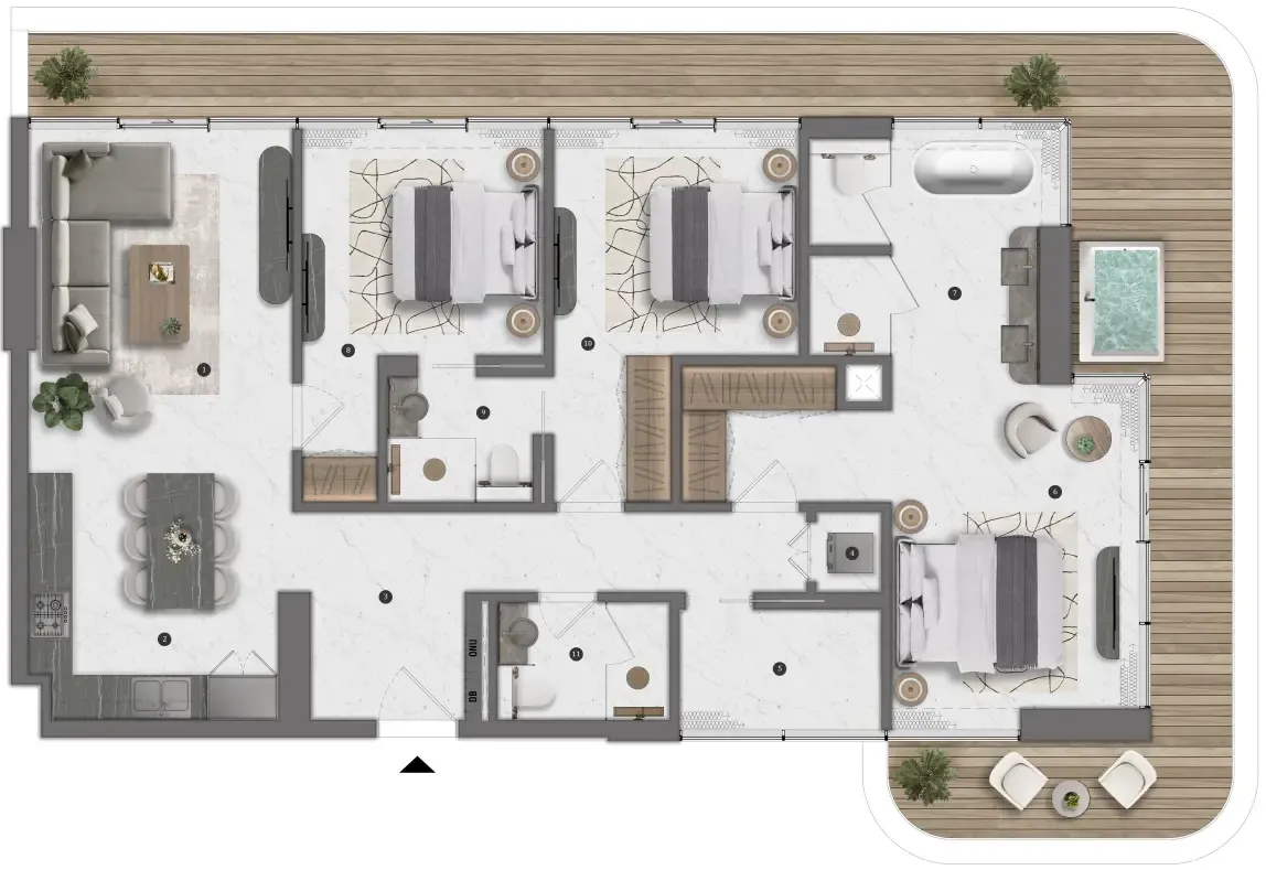 Bond Living 3 bed floor plan, 1,675 sqft