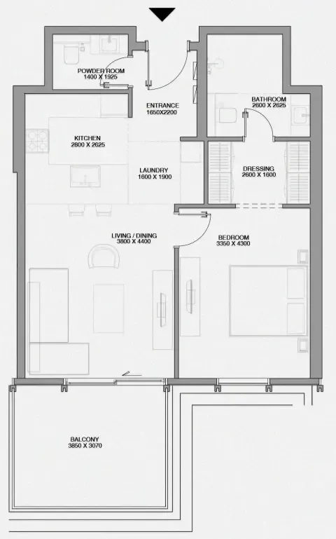 Cheval Residences 1 bed floor plan, 823 sqft