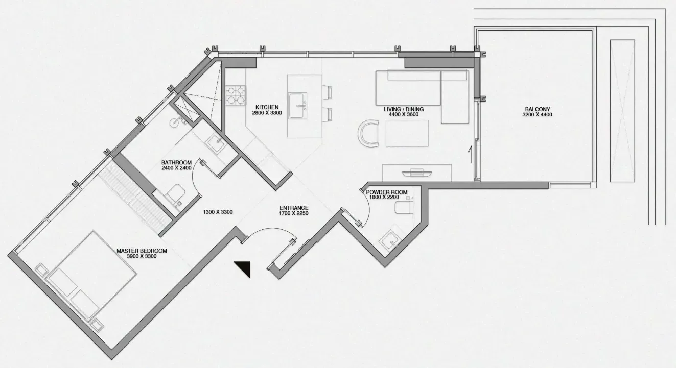 Cheval Residences 1 bed floor plan, 829 sqft