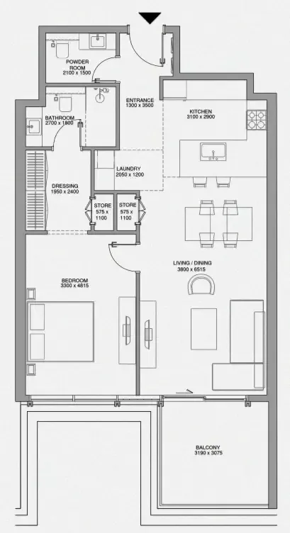 Cheval Residences 1 bed floor plan, 941 sqft