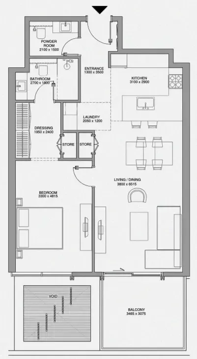 Cheval Residences 1 bed floor plan, 947 sqft