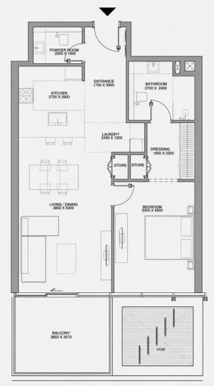 Cheval Residences 1 bed floor plan, 965 sqft