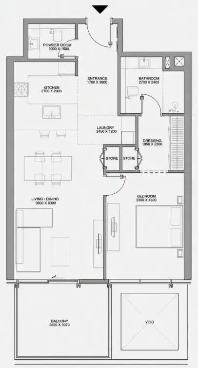 Cheval Residences 1 bed floor plan, 964 sqft