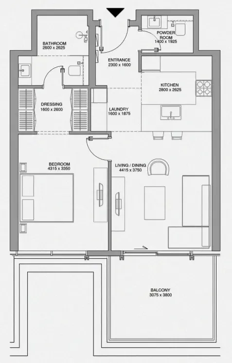 Cheval Residences 1 bed floor plan, 820 sqft