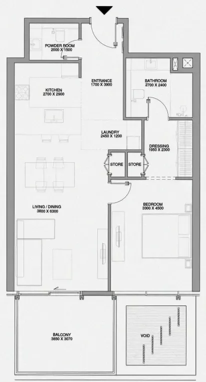 Cheval Residences 1 bed floor plan, 965 sqft