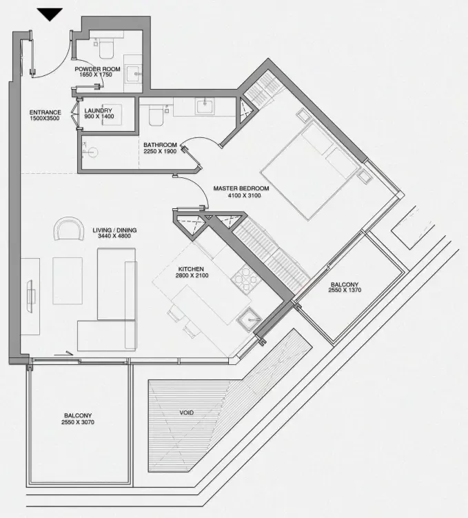 Cheval Residences 1 bed floor plan, 816 sqft
