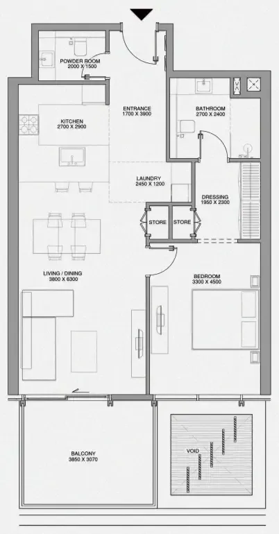Cheval Residences 1 bed floor plan, 965 sqft