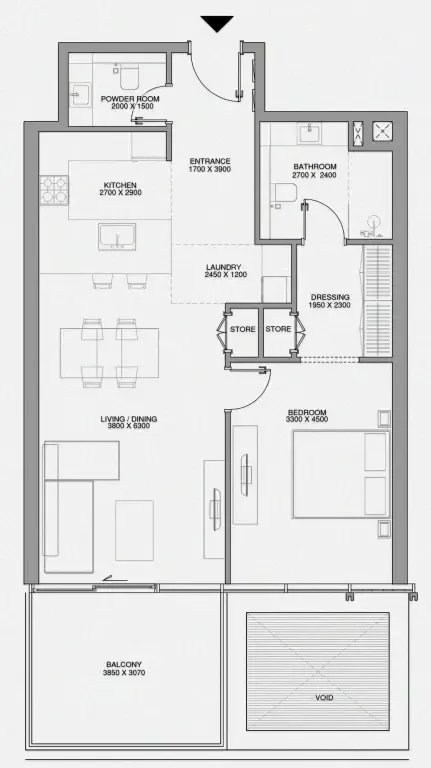 Cheval Residences 1 bed floor plan, 965 sqft